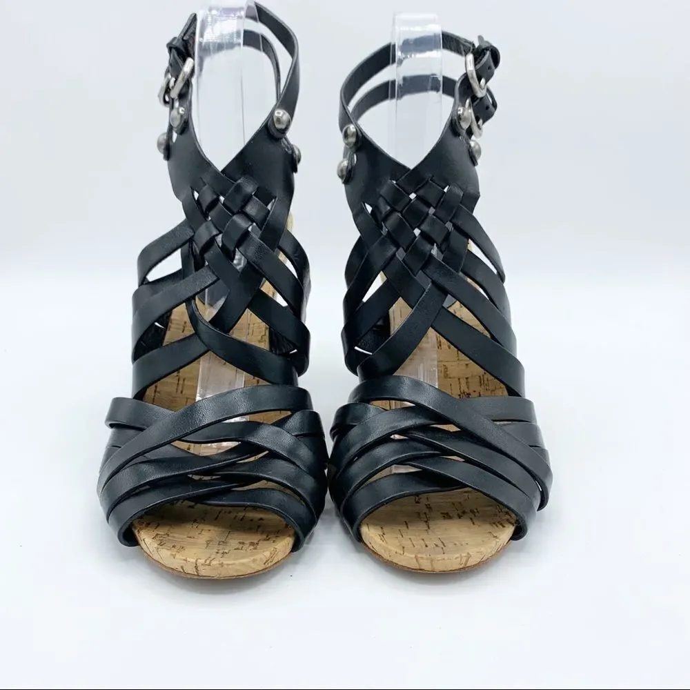 Coach · Black Leather Strappy Adrienne Block‎ Heels · Sz 8.5